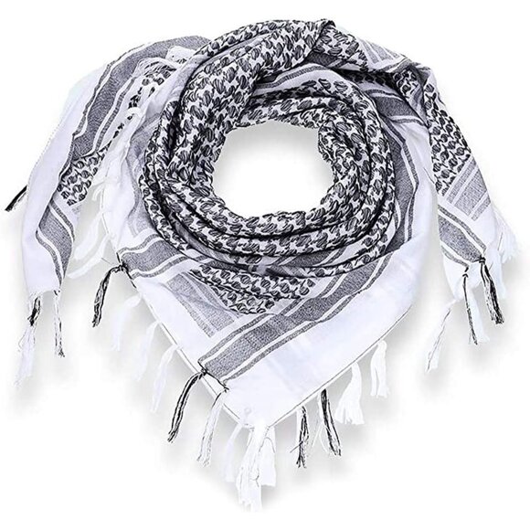 ⚡Men Black and White 100% Cotton Military Shemagh Tactical Desert Scarf Wrap - Picture 5 of 8